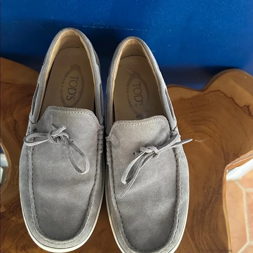 Men’s TOD’S Laccetto Loafers Grey Suede Genuine Leather Shoes Size 6